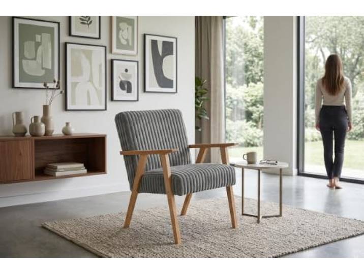 Family Meble Sessel Soler Idylla – Retro-Sessel im Vintage-Stil mit Stoff-Bezug – Dunkelgrau · 90
