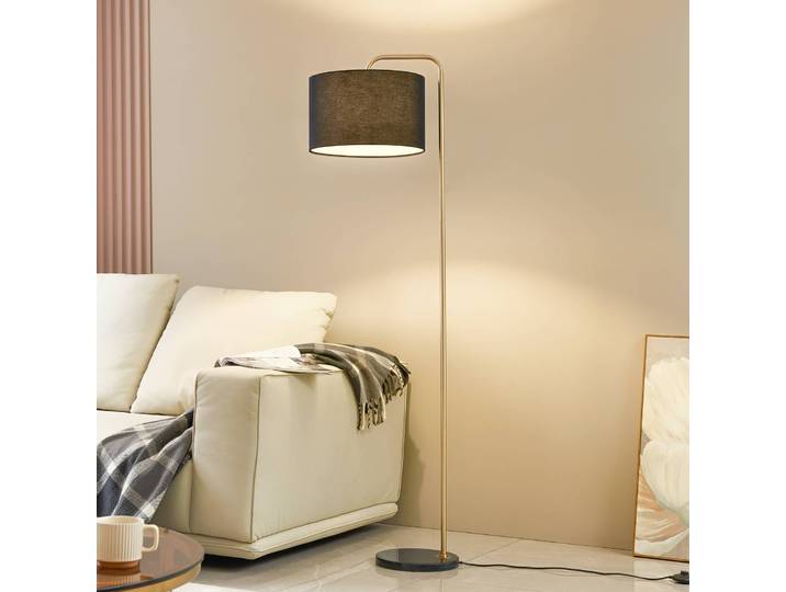 Stehlampe Hillary Lindby, schwarz, für Wohn- / Esszimmer, Textil / Stoff / Seide, Modern