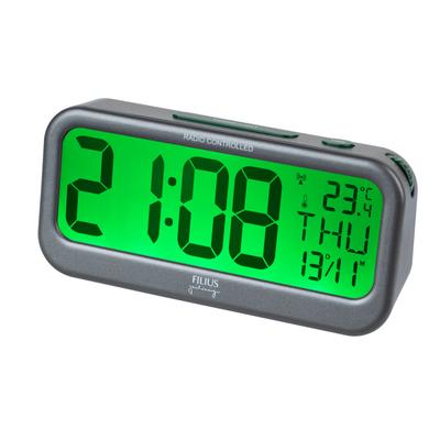 Funkwecker FILIUS ZEITDESIGN, grün (dunkeltitanfarben), Wecker, Funkwecker, Wecker, Schlafzimmer, Anzeige Innentemperatur, Beleuchtung, Wochentag