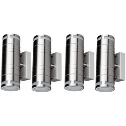 4er Set Außen Leuchten Wand Lampen Edelstahl Up Down Strahler im Set inklusive LED Leuchtmittel