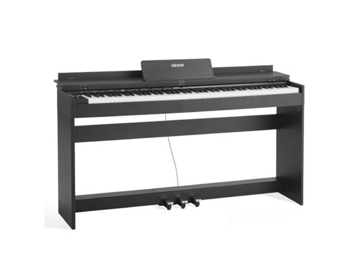VEVOR Piano Numérique 88 Touches Lestées\, Mode Double Clavier Haut-parleurs\, avec Pupitre à Partitions\, Support\, Casque\, Pédale de Sustain\, 680 Sonorités\, Connexion Sans Fil\, pour Débutants\, Noir