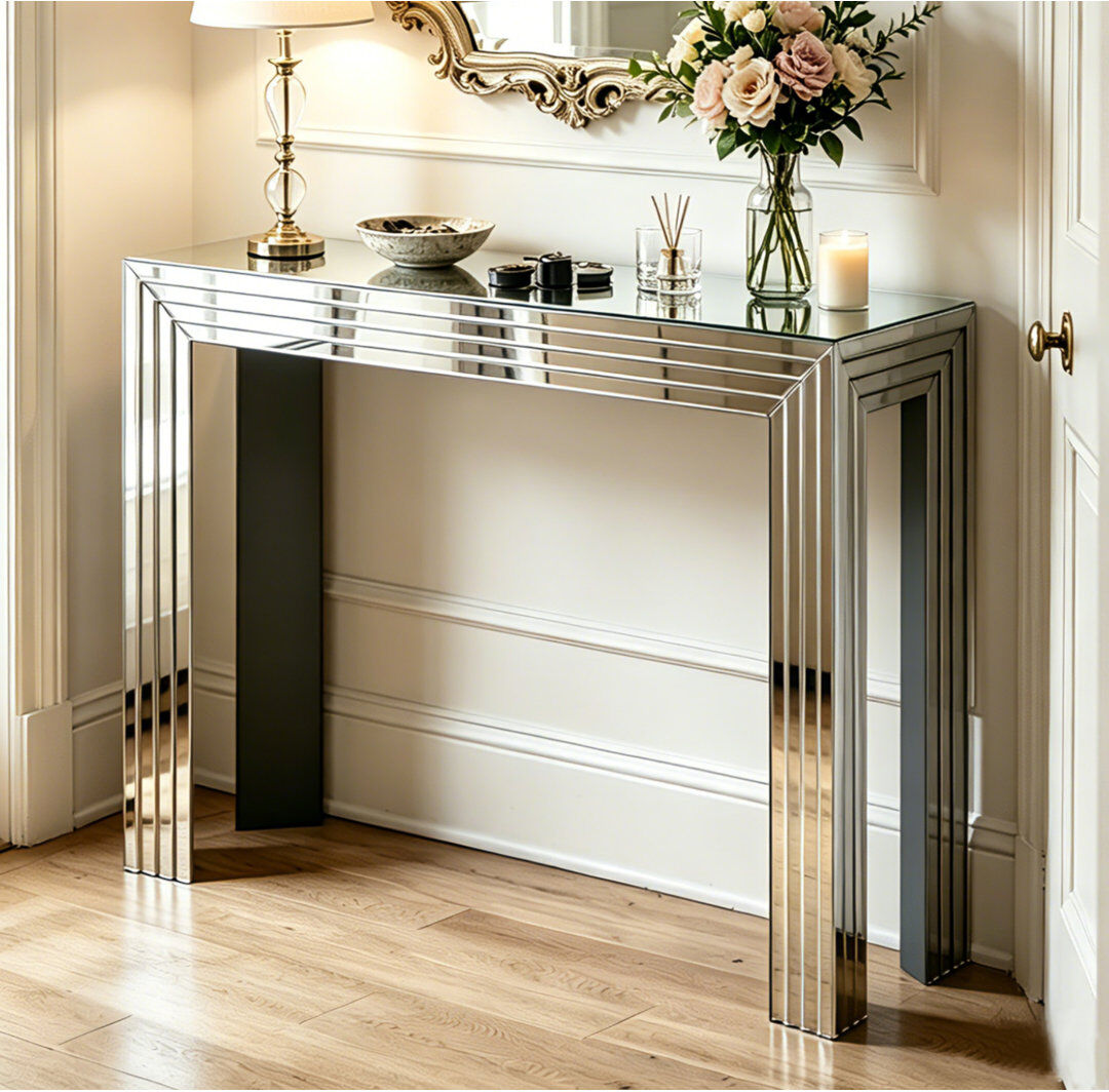 Blue Elephant Jasmic 120cm Mirrored Glass Console Table Glam Modern Styles for Sofa Behind Entryway Hallway Living Room Silver 82cm H X 120cm W X 35cm D