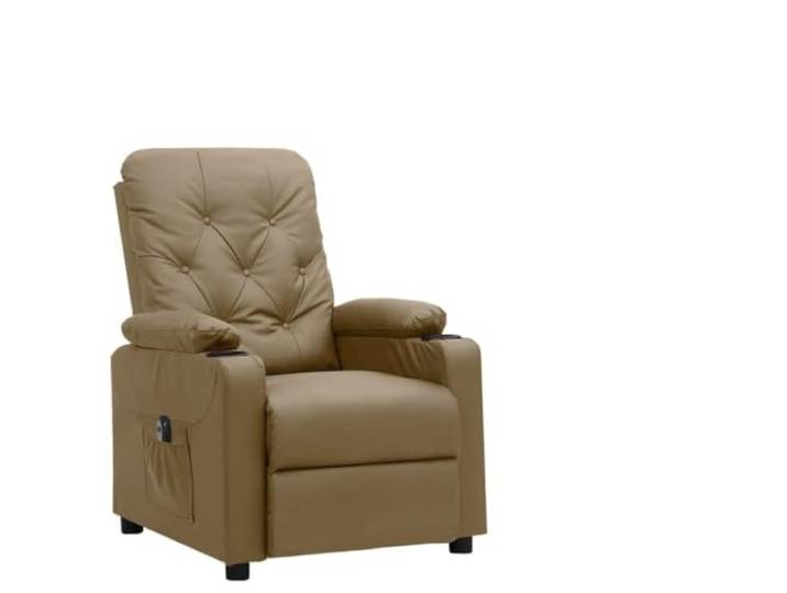 Relaxsessel Elektrisch Cappuccino-Braun Kunstleder mit Fernbedienung 3 Liegepositionen, 2-Tasten-Fernbedienung, Holz-Metall-Rahmen, schmutzabweisendes Kunstleder, verstellbare Rückenlehne und