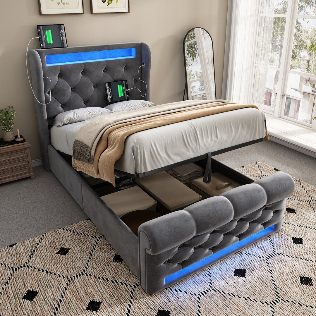 Canora Grey Lift Up Storage Bed Grey European Kingsize (90 x 200cm)