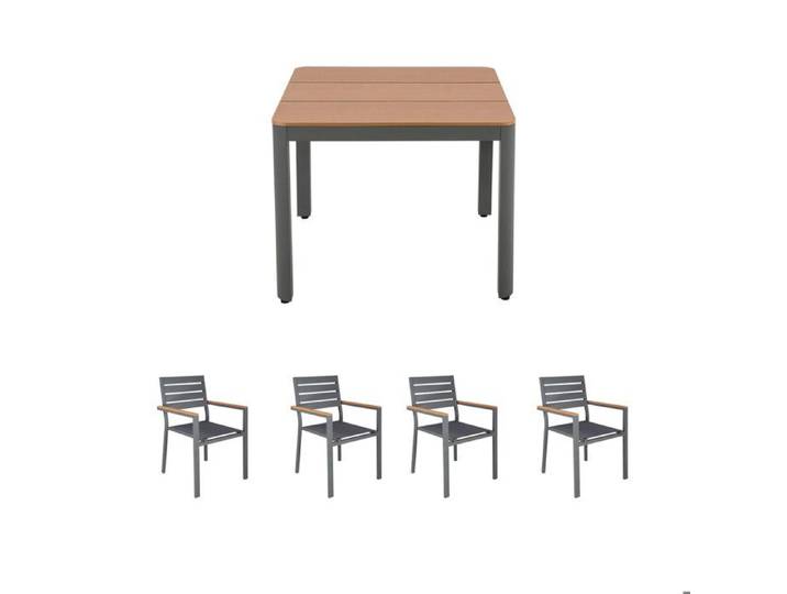 Ensemble table de jardin carrée 90x90x75cm+ 4 fauteuils gris - MIMIZAN
