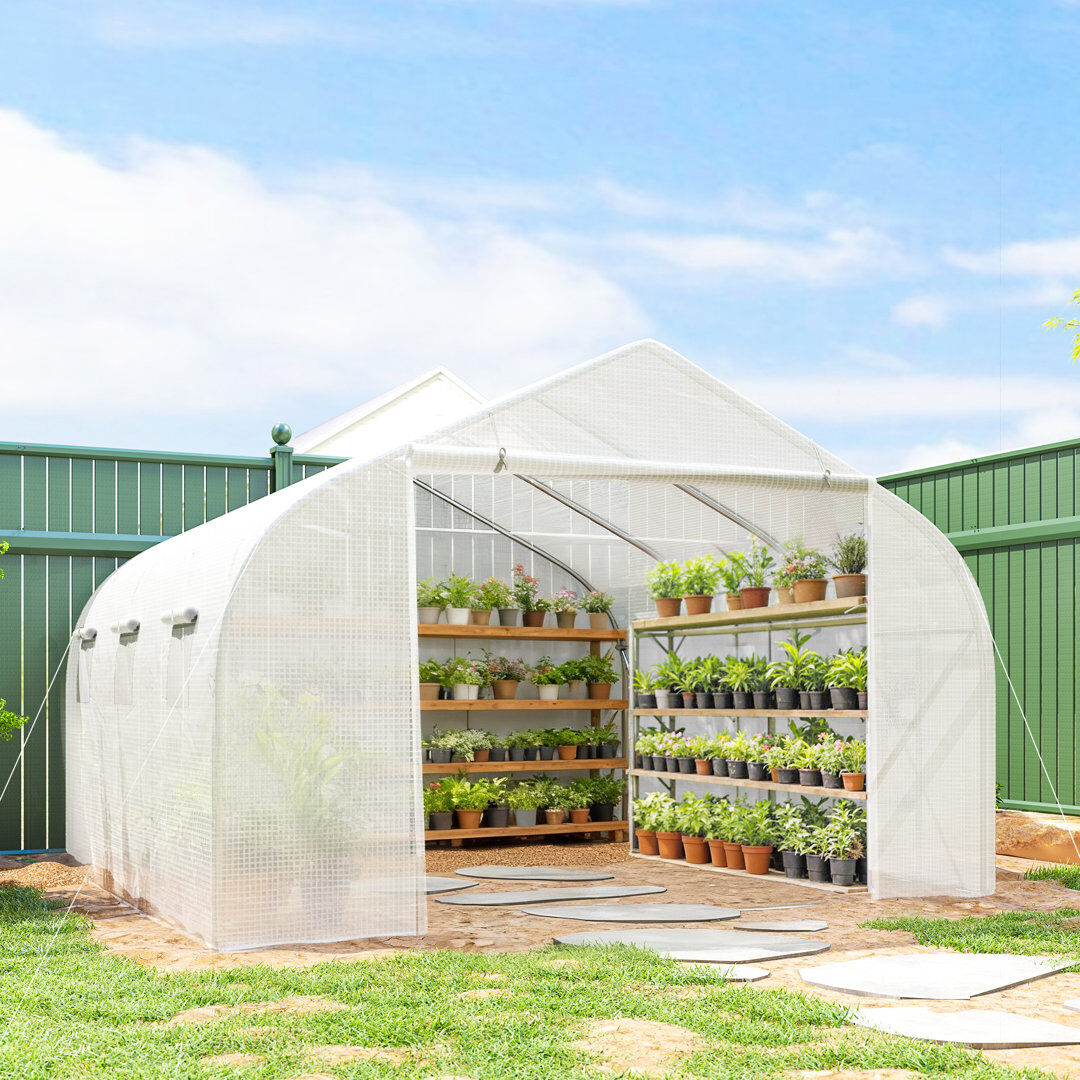 Sol 27 Outdoor Aaliegha Walk-In Polytunnel Greenhouse Door & Windows 4.5 x 3 x 2m White White 205cm H X 300cm W X 445cm D