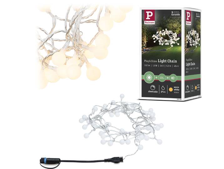 PAULMANN LED-Lichterkette Plug & Shine IP44 5m 24V 3.000K 48x2lm , schwarz, Flammen 1 Stk., Gesamtlänge 5m, Lichterketten, LED-Lichterkette
