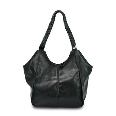 Schultertasche HARPA "ZOELLA", Damen, Gr. B/H/T: 26cm x 45cm x 16cm, schwarz, Lederimitat, unifarben, Taschen Schultertasche, mit geflochtenen Henkeln