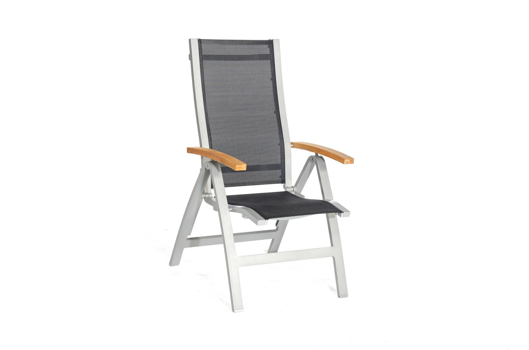 MUESING Klappsessel Florida Alu-silber Textilgew ebe schwarz Teakholz -Armlehnen SonnenPa 16929287