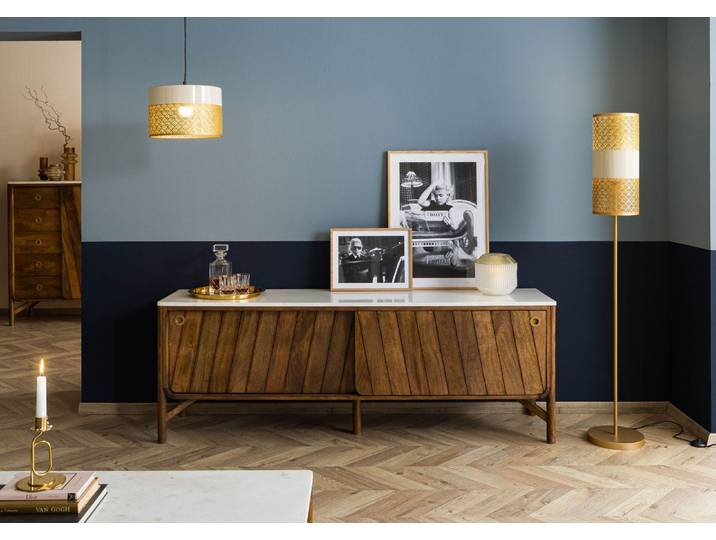 Sideboard Mango 185x45x65 braun geölt / echter Marmor LOS ANGELES #07