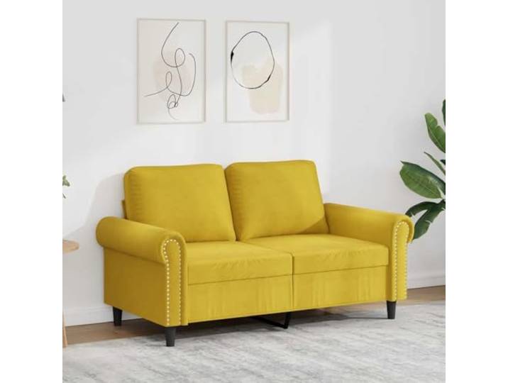 HEFZGDB 2-Sitzer Sofa Gelb 120 cm Samt Stoff Modernes Design mit Metallgestell für Stabilität und Komfort, Weiche Polsterung und Luxuriöses Sitzerlebnis im Wohnzimmer