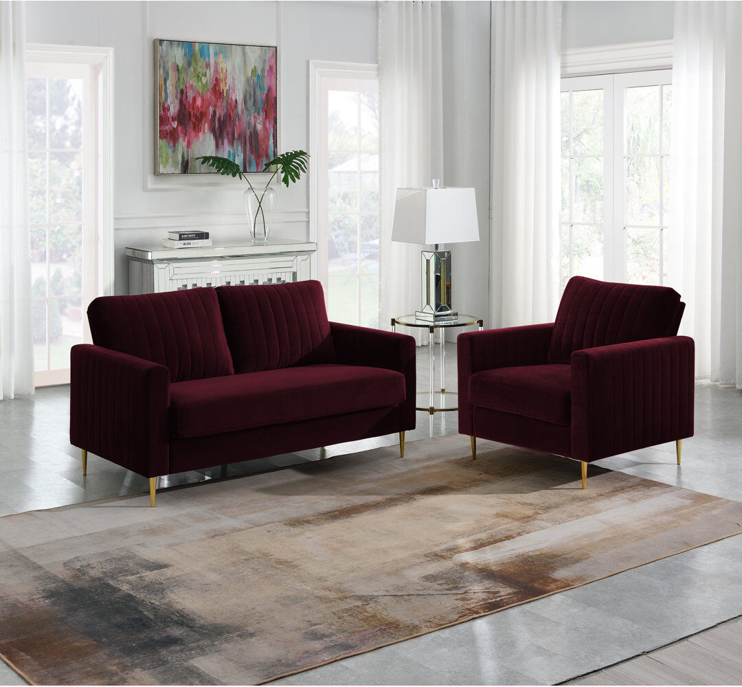 Fairmont Park Manito 2 Piece Velvet Standard Living Room Set Burgundy 2
