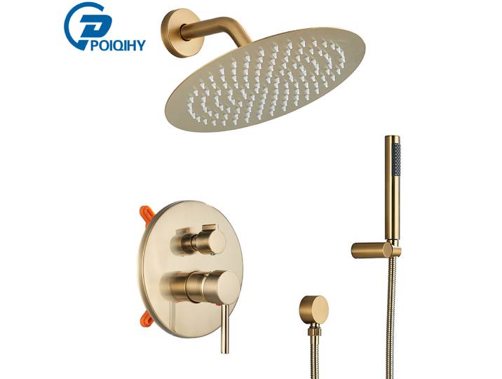 Robinet de douche dissimulé en or brossé, mitigeurs de douche à effet de pluie, pomme de douche en acier inoxydable de 8 pouces, mélangeurs de douche encastrés en laiton