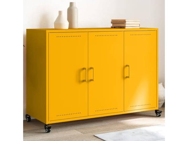 Robustes Sideboard aus Stahlblech in Senfgelb Modernes Stilvolles Sideboard für Wohnzimmer mit 4 Rollen Flexibel Verschiebbar Elegantes mit Stauraum 100,5x39x72 cm Schwarz Stahl