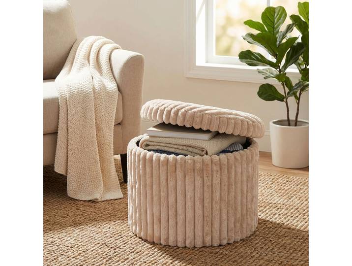 Runder Hocker mit Stauraum, 43 x 43 x 32,5 cm, beige