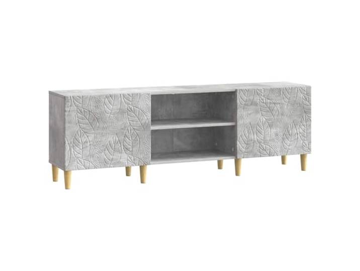 KUPTYERFG TV Lowboard 150x31x50 cm Betongrau TV-Schrank mit Beinen Vintage Lowboard für Wohnzimmer mit Massivholz-Beinen aus Eukalyptus, 2 Türen und 1 Ablagefach.