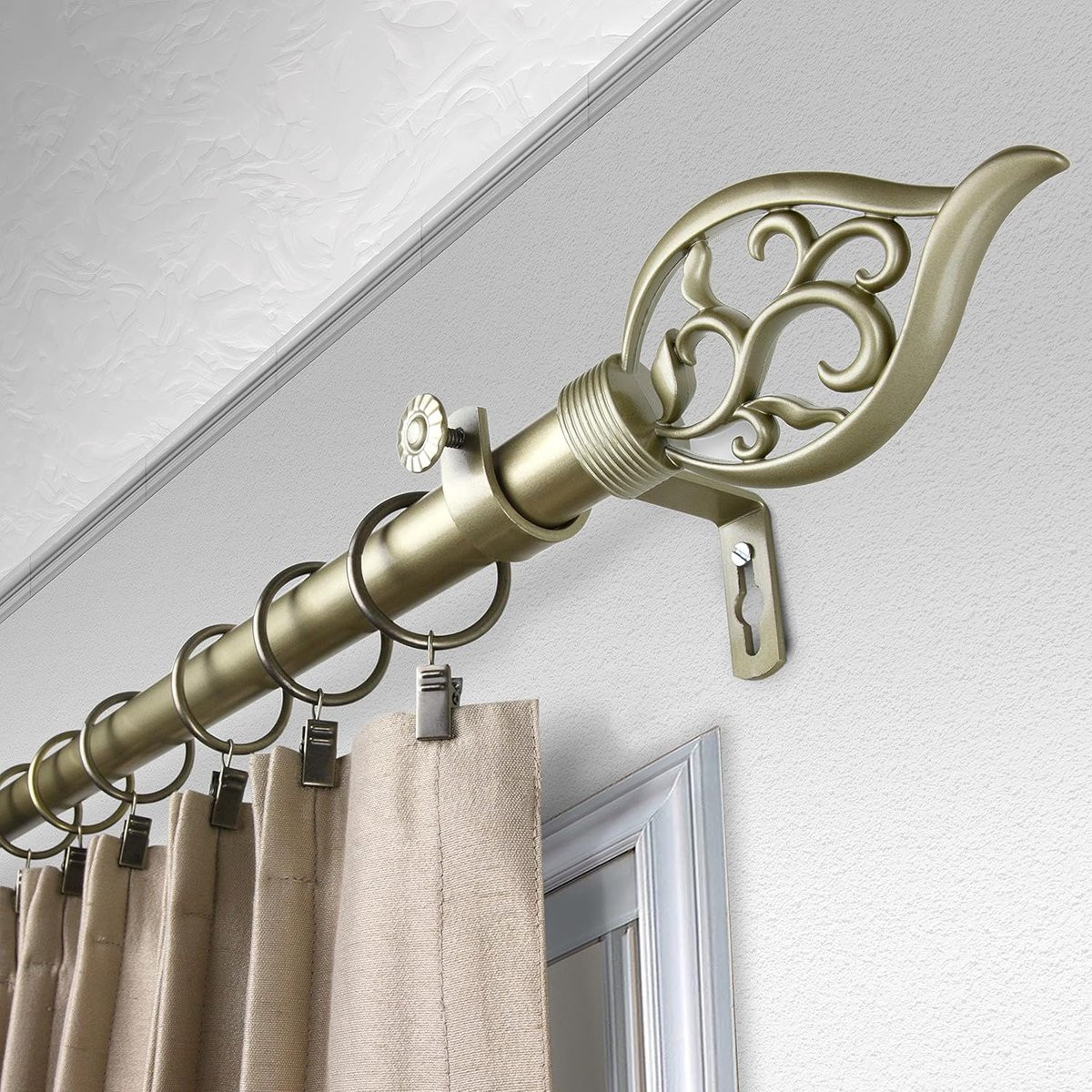 Gordijnroede Enkel Goud - Verstelbare Raambekleding Staaf voor Raamdecoratie - 71-122 cm
