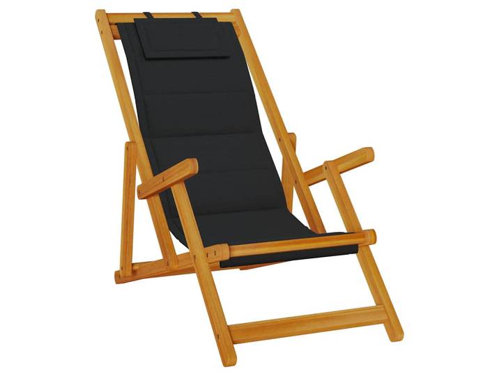 vidaXL Strandstuhl Mit Armlehnen KlaPPbar Schwarz Akazie Textilene, Holz, Rechteckig, 110x96x61.5 cm, Gartenmöbel, Gartensessel, Gartenstühle