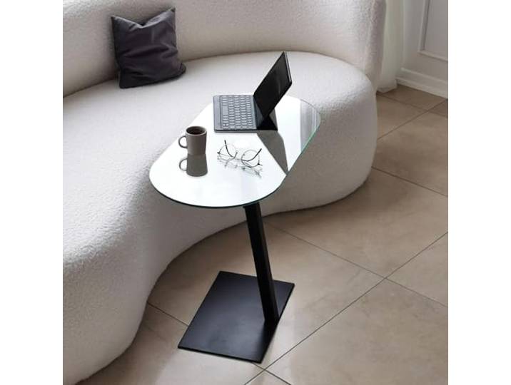 Hanah Home Modern Coffee Table with 100% Tempered Glass Top, Black Metal Frame, Antibacterial & Rustproof Legs, Adjustable Height, 70x75x35 cm Stylish Industrial Design