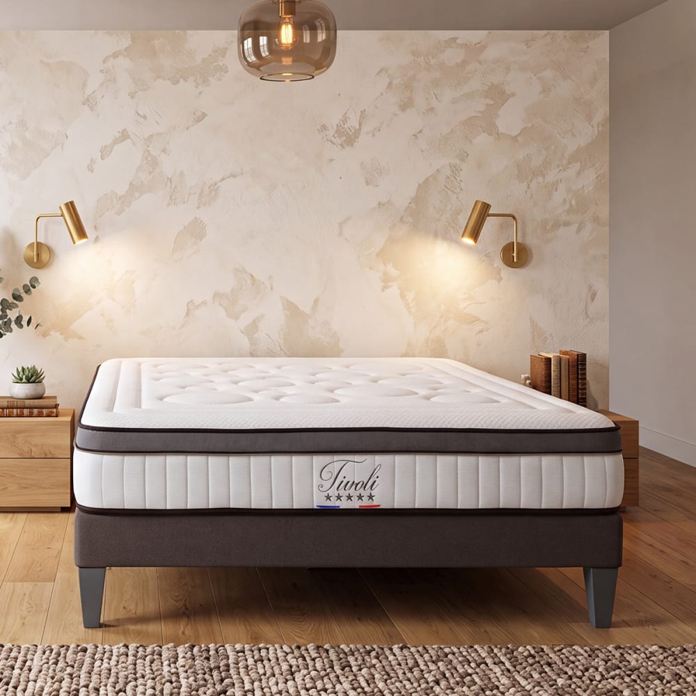 Bellecour Ensemble matelas mousse h25 sommier bois 90x190 Blanc 190x55x90cm