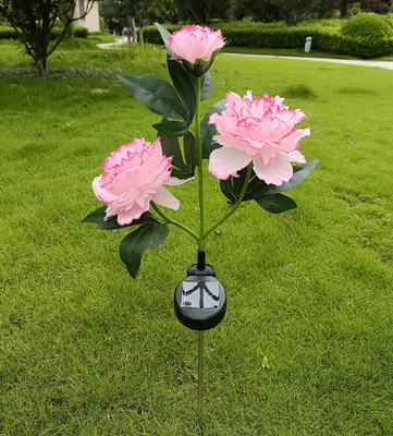 Inspire Curations Solar Peony Flower Garden Lights 3 Head Pink Waterproof LED Outdoor Pathway Decor pink