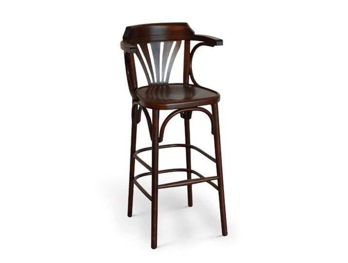 Vintage Barhocker mit Lehne Nussbaum dunkel
