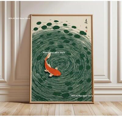 Uplift Essentials Retro Japanese Forest & Koi Zen Canvas Art style 10 20 X 28 In
