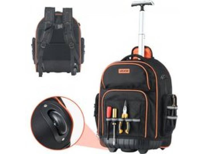 VEVOR Werkzeugrucksack mit Rollen, 50 kg Tragkraft, 45 Taschen, Werkzeugtasche, verstellbarer Teleskopgriff und stabile Basis, Arbeitsrucksack-Organizer für Bau und Mechanik, 440x250x480 mm