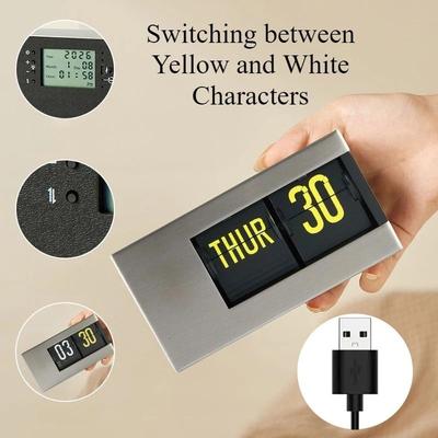 Uplift Picks Minimalist Silent Flip Calendar Desk Clock With Automatic Date Display silver