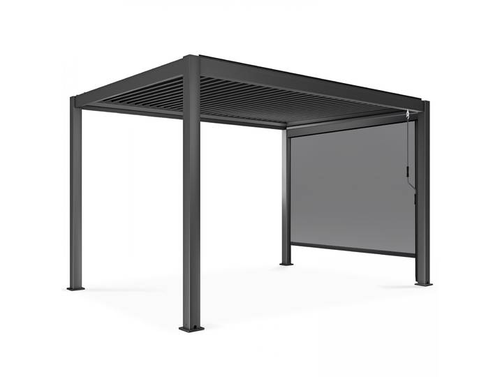 Oviala - Pergola bioclimatique 4x3 m autoportée manuelle en aluminium gris anthracite avec store