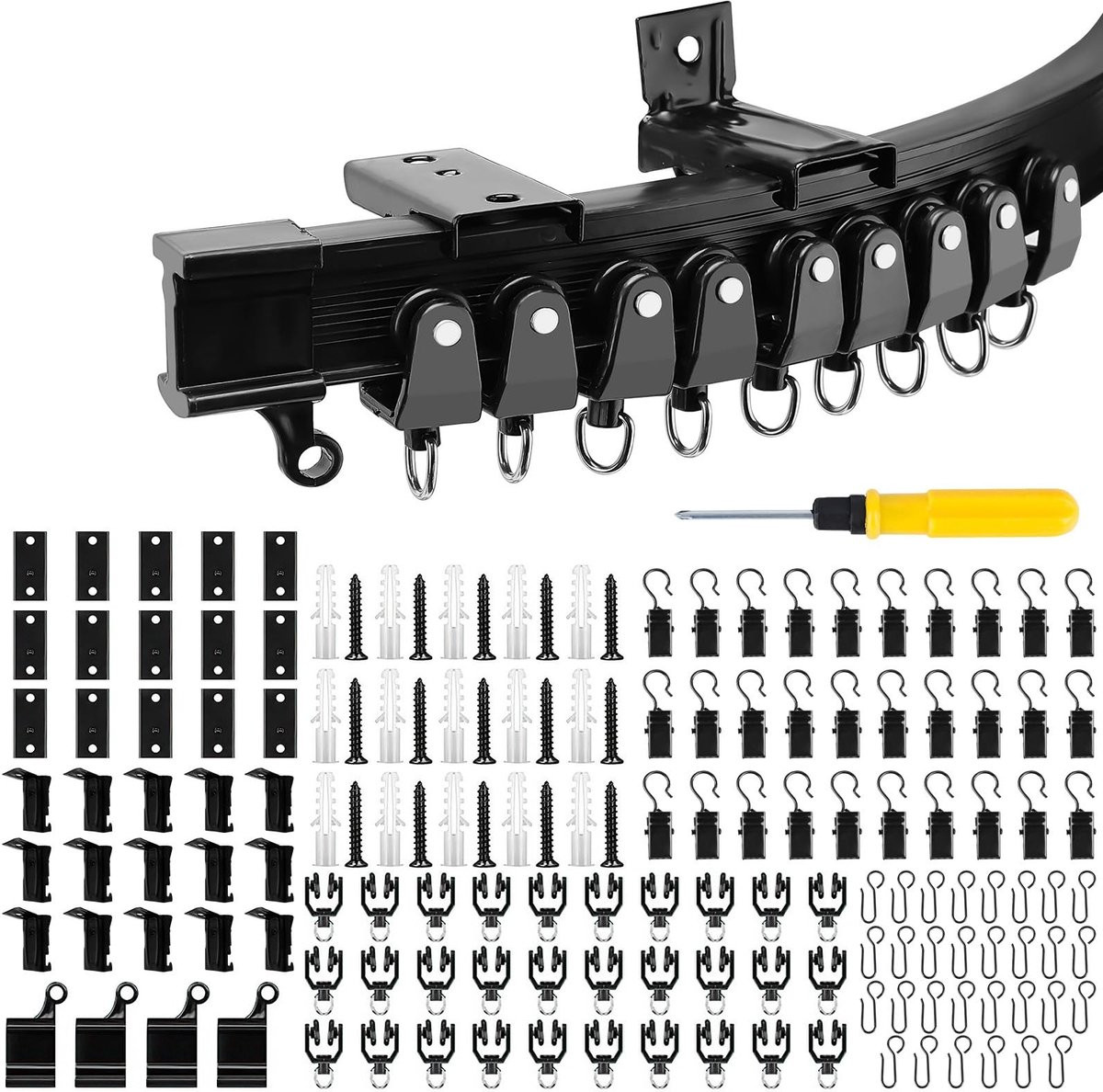 Omgoods Flexibele Gordijnrail Set 5m - Zwart - Plafond gemonteerde gordijnrail met wielen