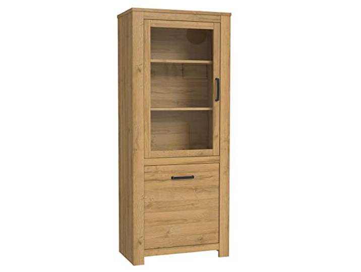 Newroom Vitrine Alteiche Vitrinenschrank Modern - 77x185,3x42,2 cm (BxHxT) - Glasvitrine Standvitrine Glasschrank - [Omar.Eight] Wohnzimmer Wohnstube
