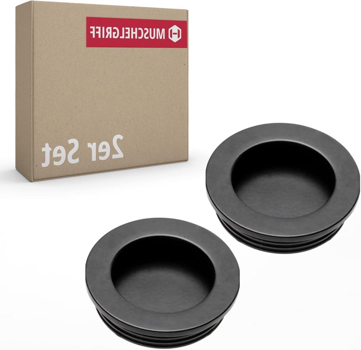 Set van 2 metalen schelpgrepen voor kasten in mat zwart inclusief bevestiging