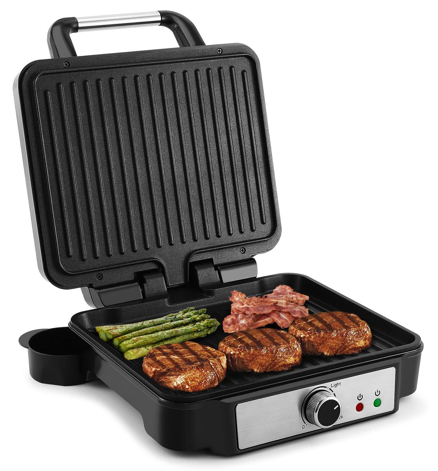Selius Panini Pers Sandwichmaker met 4 Plakken, Panini Grill met Antiaanbaklaag en Temperatuurregeling