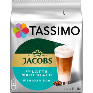 Tassimo Kaffeekapseln Jacobs Latte Macchiato, Weniger Süß, 16 Kapseln