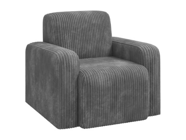 Sessel Hellgrau Cord mit breiten Armlehnen und Schaumstoffpolster Corduroy-Oberfläche, gerippte Textur, Sperrholzrahmen, Schaumstofffüllung, Wohnzimmer, Schlafzimmer, pflegeleicht