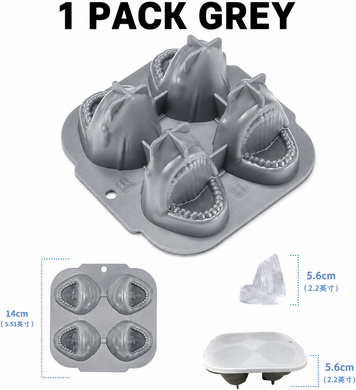 Universal Stock Shark Ice Cube Mold Silicone Ice Tray For Whiskey Cocktails And Fun Party Drinks 1 Pack Grey