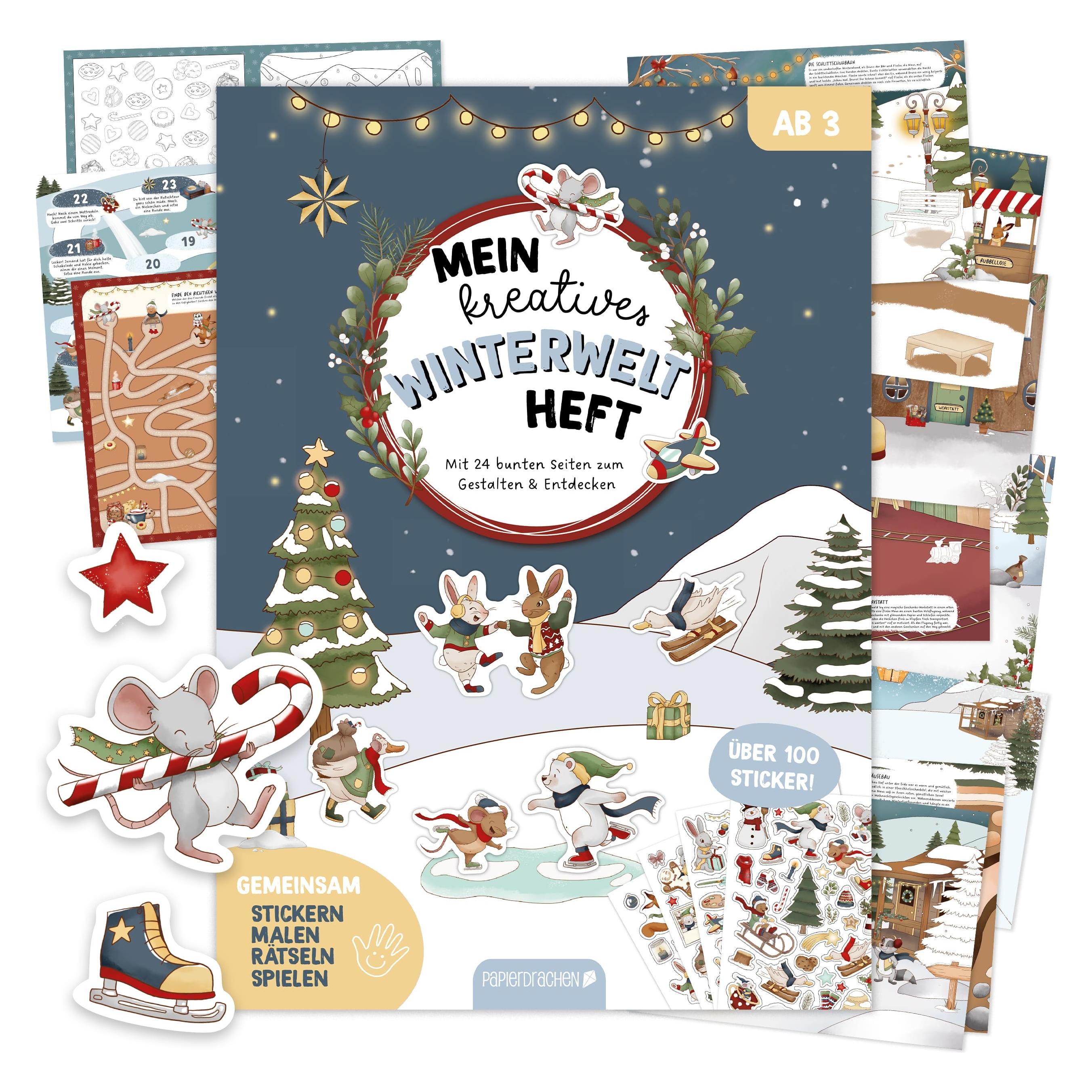 Papierdrachen Mein kreatives Winterwelt Heft - Malen, Rätseln, Stickern (100 Sticker) (B507-005-005)