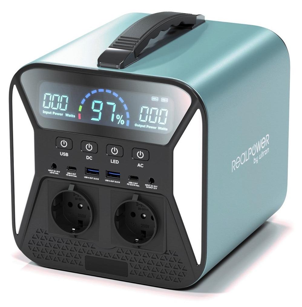 RealPower PS-300C, Lithium-Ion (Li-Ion), 76800 mAh, Zigarettenanzünder, Gleichstrom, Solar, USB, 276,4 Wh, 300 W, 120 W