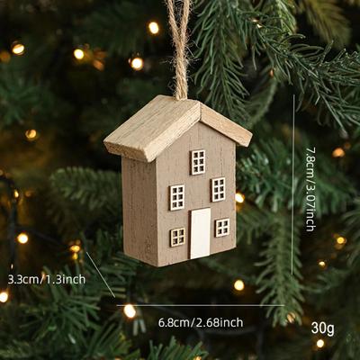 Uplift Essentials Wooden Christmas House Pendant Handcrafted Small Log House Ornament For Christmas Tree & Creative Holiday style 1