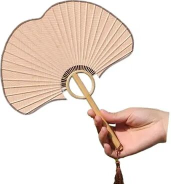 The Handy Homestead Elegant Rice Paper Fan Ginkgo Round Chinese Hand Fan For Photos And Home Decor pink