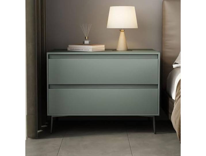 Moderner Nachttisch 2 Schubladen Beistelltisch mit Stauraum Tischbeine aus Metall Verdeckte Griffe Leder for Schlafzimmer/Wohnzimmer/Büro(Green,80cm/32in)