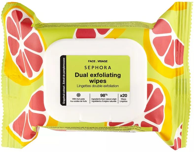 SEPHORA - Lingettes double exfoliation - Grapefruit-Extrakt + Fruchtsäuren, 20Stück, Fantasie