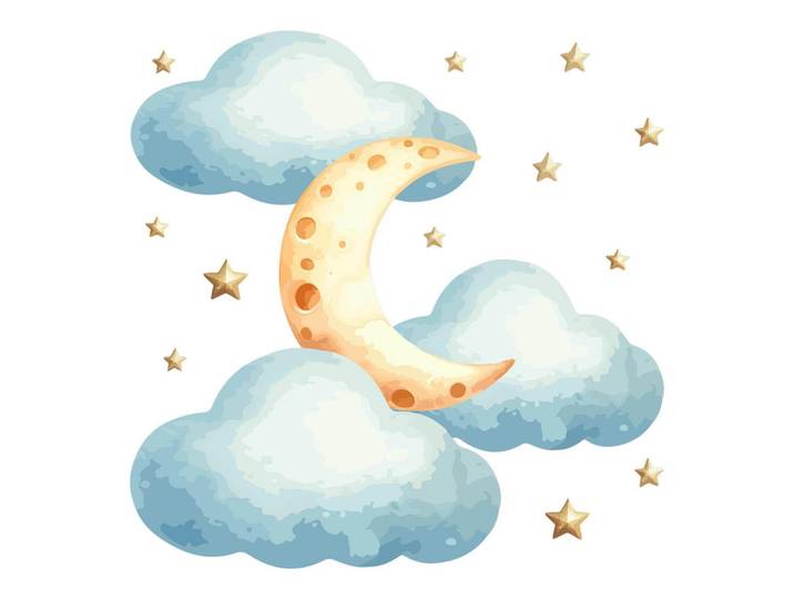 Wallfluent Wandaufkleber 100x124cm - Mond, Wolken, Himmel, Mehrfarbig, Kunststoff, Rechteckig, 100x124x0.1 cm, Tapeten & Wandverkleidungen, Wandtattoos & Sticker, Wandtattoos