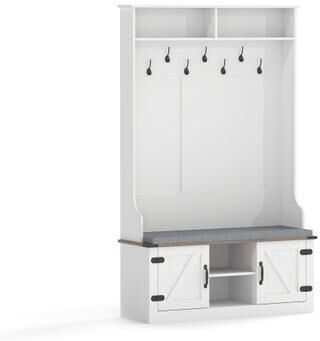 Costway 4-in-1 68.5 Inch Tall Coat Rack with Cushioned Bench and Shoe Storage-White