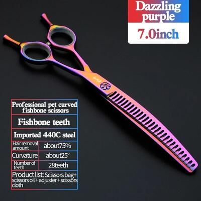 Uplift Picks Professional 7 Inch JP440C Pet Grooming Scissors Curved Fishbone Thinning Shears pink Fishbone
