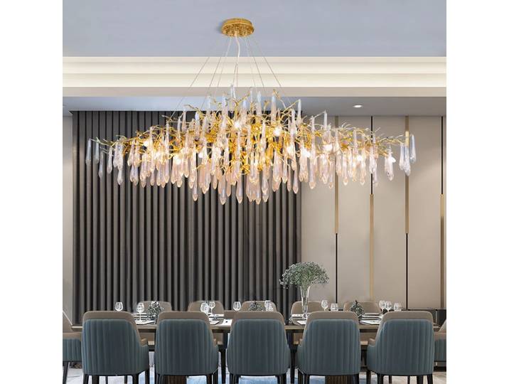 Lustres en cristal longs et luxueux pour table à manger, salon, lampe suspendue en cristal moderne rétro pour villa, hall d'entrée, LED