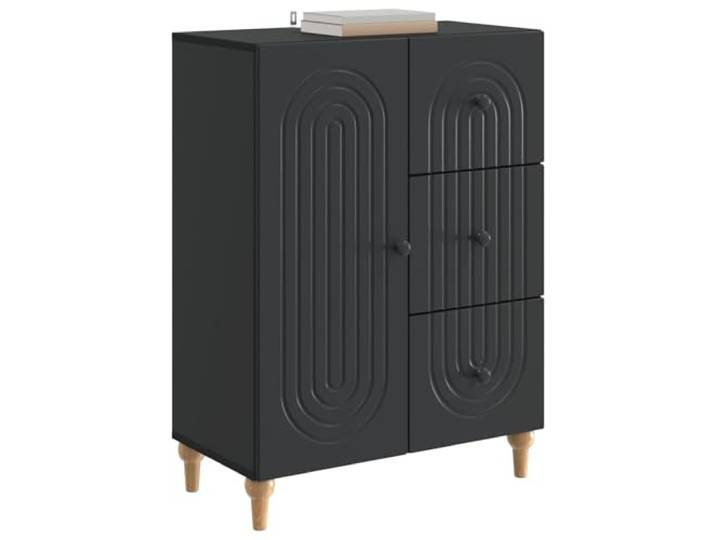 KTHLBRH Sideboard schwarz 66 x 34,5 x 90 cm Ingenieurholz 3 Schubladen, 1 Scharniertür, 60 kg Kapazität, pflegeleicht