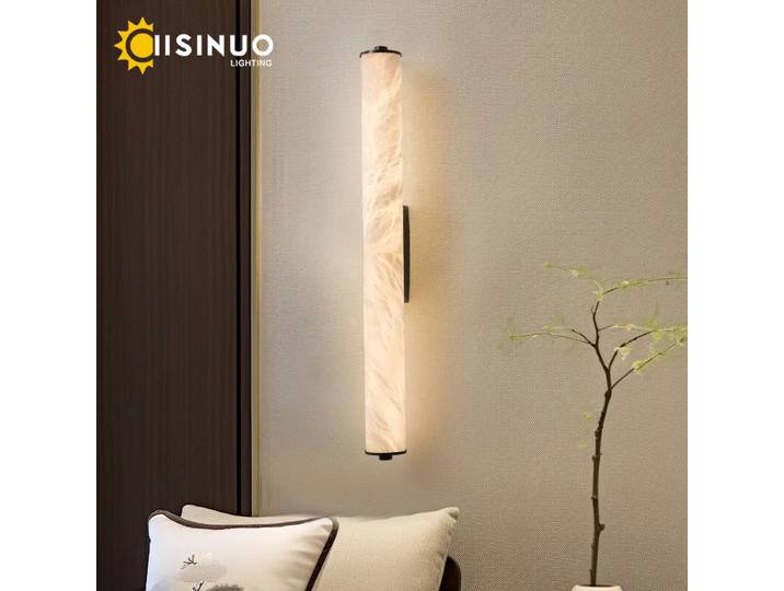 Applique murale en marbre naturel espagnol pour salle de bain, lampe murale cylindrique en pierre, applique murale orientable haut et bas, décoration intérieure pour salon, chambre à coucher,
