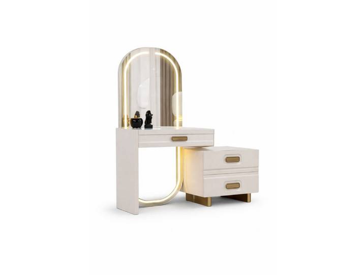 JVmoebel Schminktisch Eleganter Beiger Schminktisch Exklusiver Frisiertisch LED Spiegel 2tlg, Made in Europa